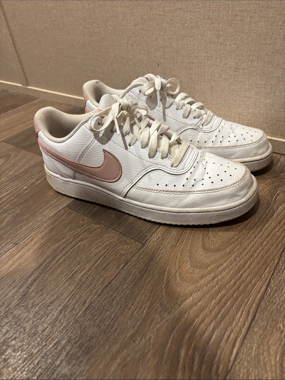 Nike White Low-Top Sneakers with Blush Swoosh